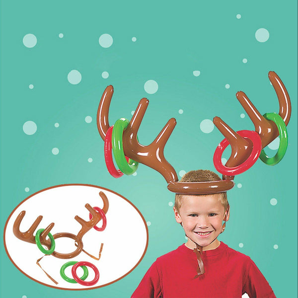 Antler Reindeer Hat Christmas Party Game Ring Moose Inflatable Toss Holiday Toys - Lets Party