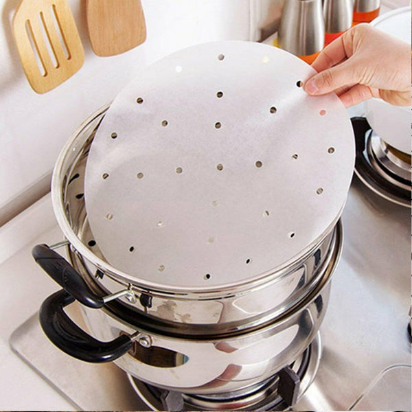 100Pcs 20cm Perforated Steamer Pad Non Stick liners air fryer Dim Sum Papers New - Lets Party
