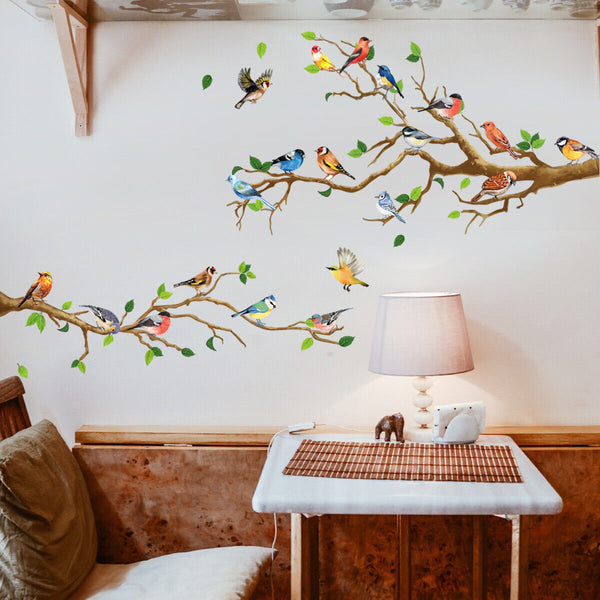 8pcs 130cm Removable Wall Stickers Birds on Tree Branch Wall Decor Decal Home