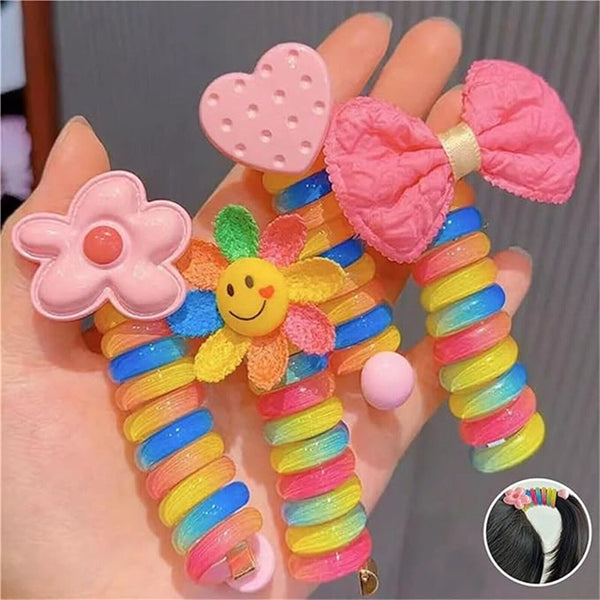5PCS Colorful Telephone Wire Hair Bands Bowknot Braided Wire Hair Bands for Kids