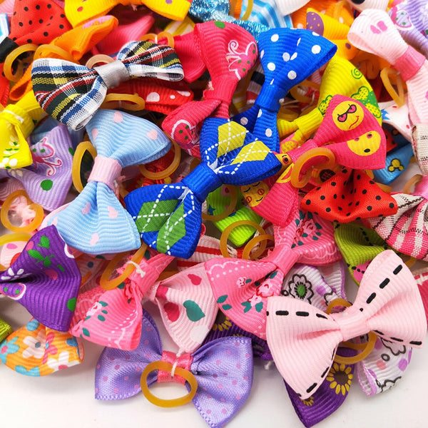 100PCS Pet Small Dog Hair Bows Rubber Bands Puppy Cat Grooming Accessory Set AU