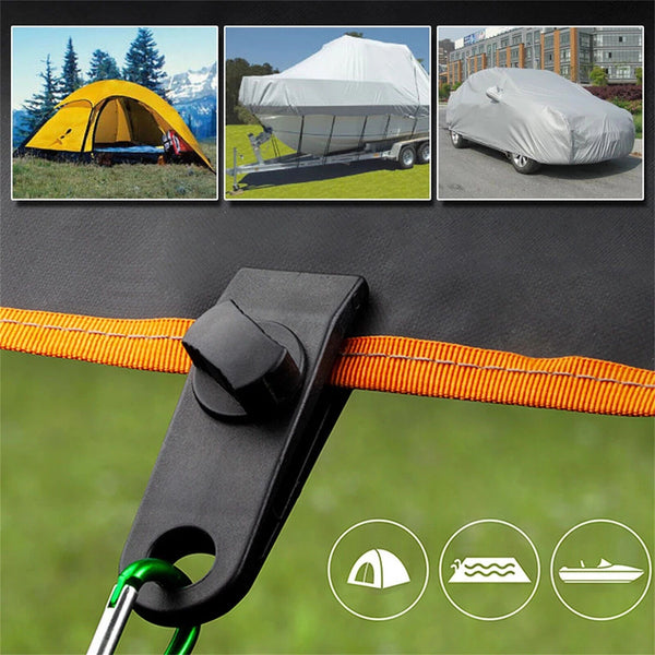 30/60X Tarp Clips Hangers Thumb Screw Camping Tent Clamps Lock Grip+Elastic Cord