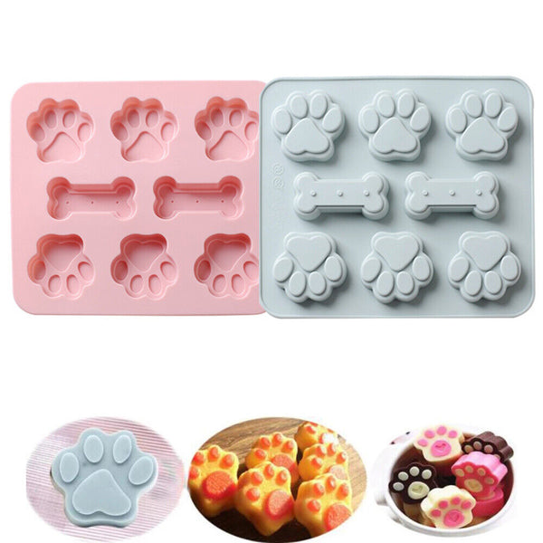 2pcs Silicone Dog Paw Bone Cake Chocolate Mold Cookie Baking Ice Mould Tools AU