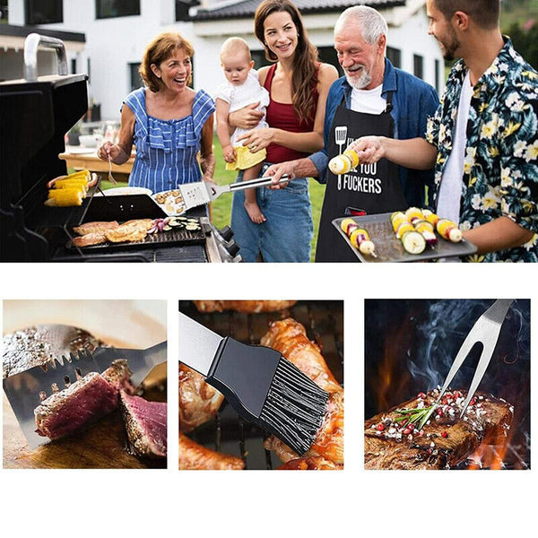 Stainless Steel BBQ Tool Set, Barbecue Grill Tool Set Storage Apron Picnic Gift