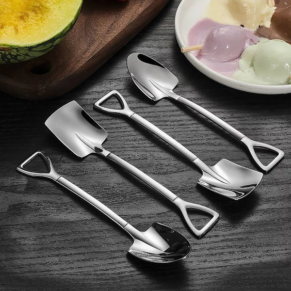 4pcs/set Portable Stainless Steel Kitchen Cutlery Tools Retro Shovel Spoons Set