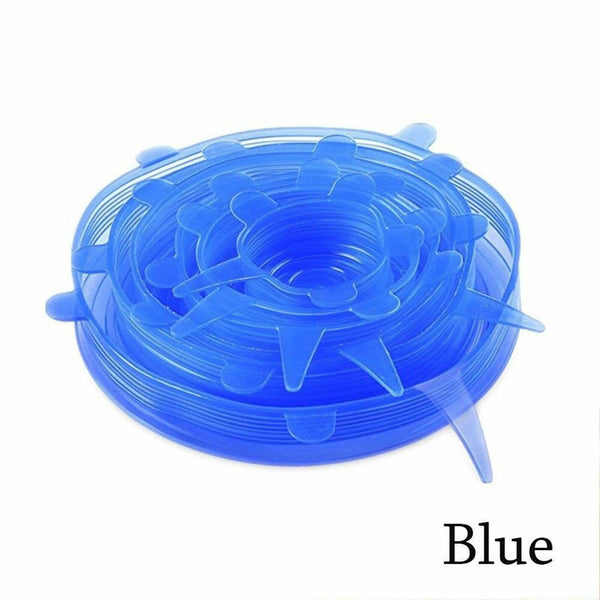 6Pcs Stretch Reusable Silicone Bowl Wraps Food Saver Cover Seal Lids Food Cover