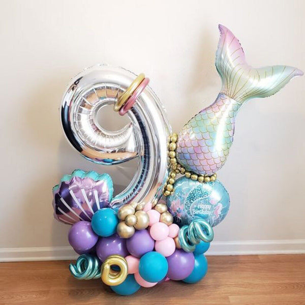 Mermaid Tail Shell Balloons Party Supplies 1st 2 3 4 Girls Birthday Decoration