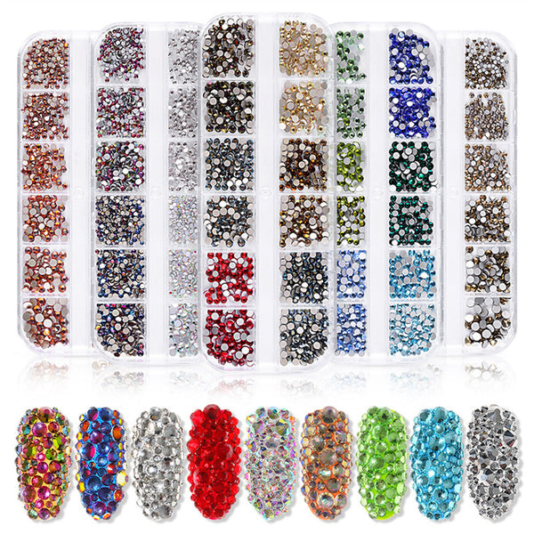 1400X Deluxe Flatback Rhinestones Box Clear Blue Violet Gold Nail Art Gems Decal
