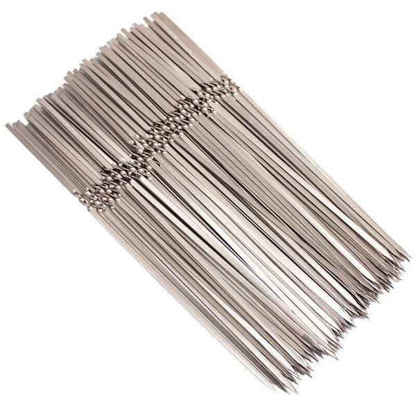 100pcs Stainless Steel Barbecue Metal Skewers Flat Needle BBQ Tools Kebab Stick