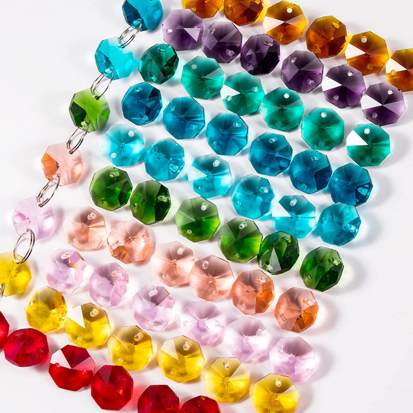 20 x octagon beads mixed colours crystal glass suncatchers mobiles 14mm 2 holes
