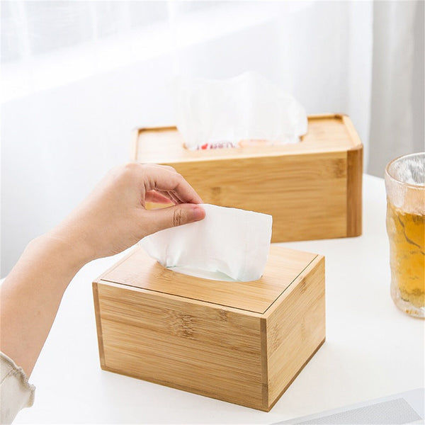 Tissue Box Paper Wooden Cover Holder Dispenser Storage Case Home Office Bamboo