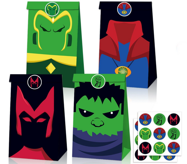 12PCS Avengers Superhero Paper Loot Lolly Party Bag Stickers Birthday Favour