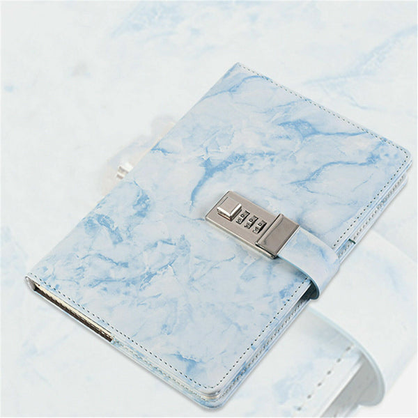 Leather A5 Marbled Journal Wired Diary Lockable NoteBook Password Lock Gift AU