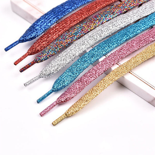 Glitter Sparkle Flat Shoe Laces Flat Shoelaces Lace Shiny Metallic Flat Glitter