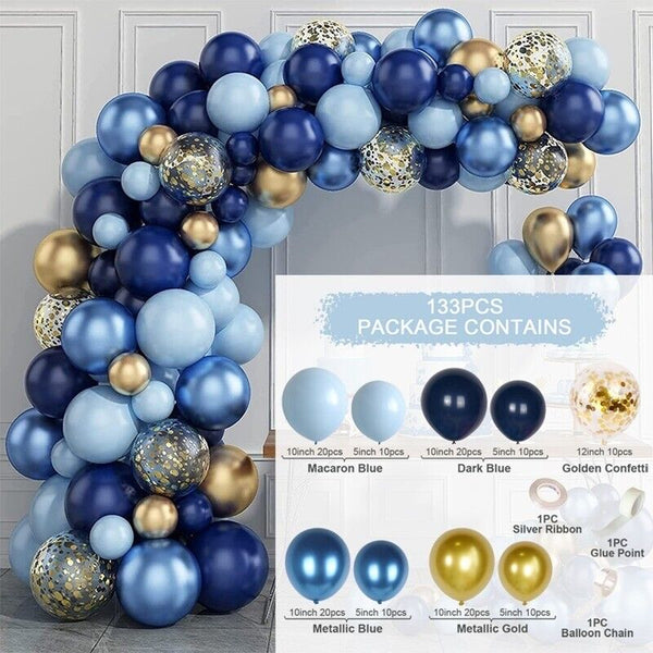 133pcs Navy Blue Sapphire Gold Metallic Confetti Balloon Garland Arch Kit Party