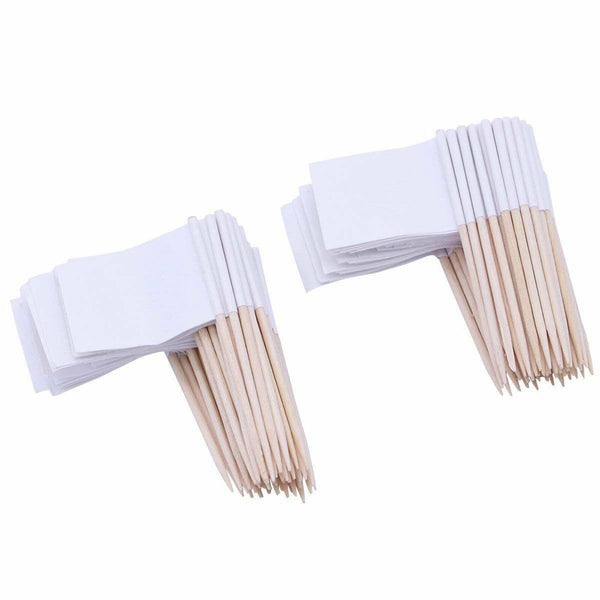 100PCS White Blank FLAG Bamboo Toothpicks Toothpick Cocktail Food Fruit Party AU