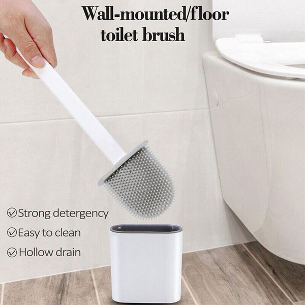 Black Bathroom Silicone Bristles Toilet Brush with Holder Creative Cleaning Brush Set - Lets Party