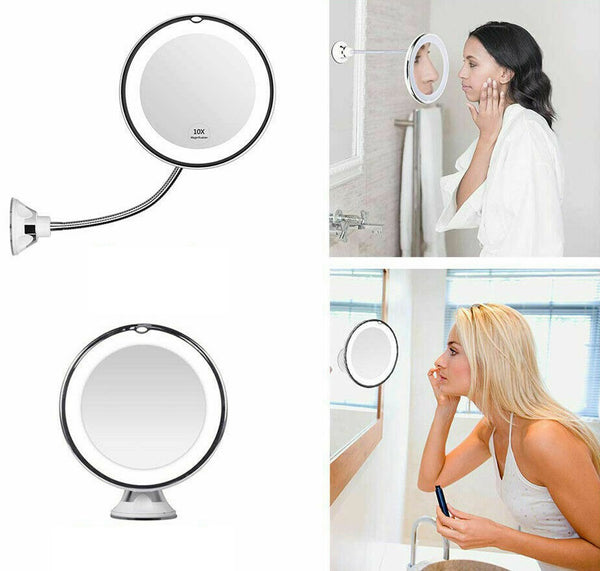 10X Magnifying Makeup Mirror With LED Light Cosmetic 360° Rotation Flexible - Lets Party