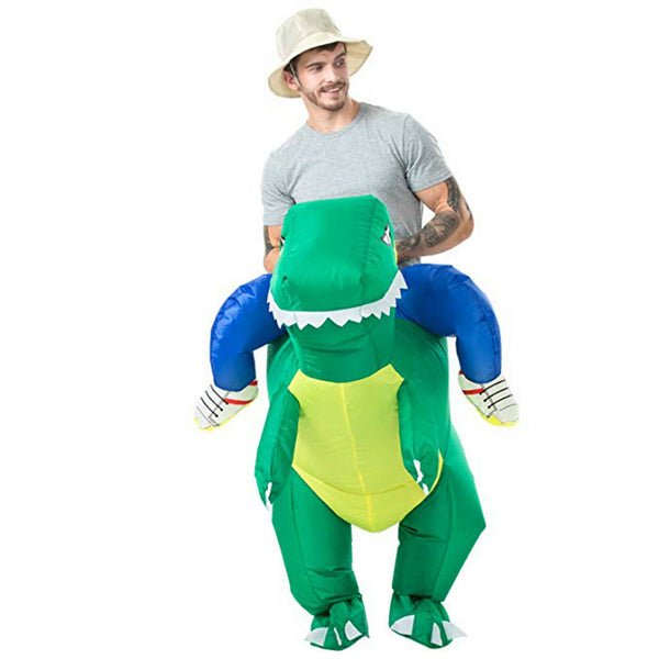 Inflatable Green Dinosaur Rider Costume Suit Fan Costume Dress Party Funny Adult - Lets Party