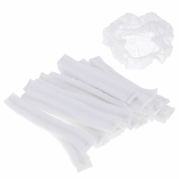 100x White Disposable Hair Net Cap Non Woven Anti Dust Stretch Elastic Work Hat Cover - Lets Party