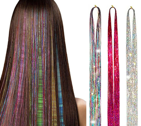 Extensions Glitter Tinsel Hair Hair skin weft Holographic Highlights Party - Lets Party