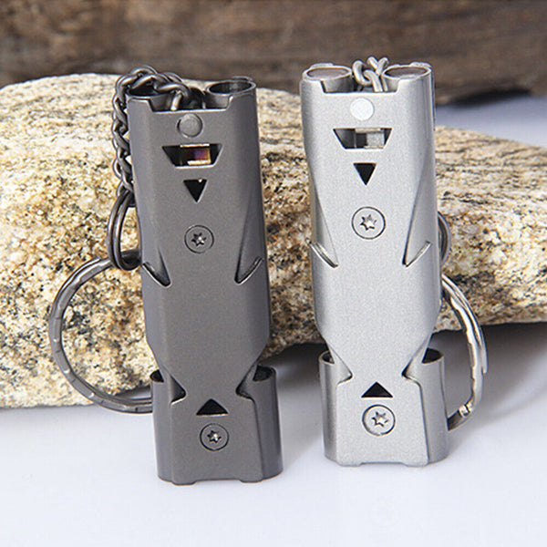 Double Tube Survival Emergency SOS Stainless Steel Outdoor Whistle Lifesaving