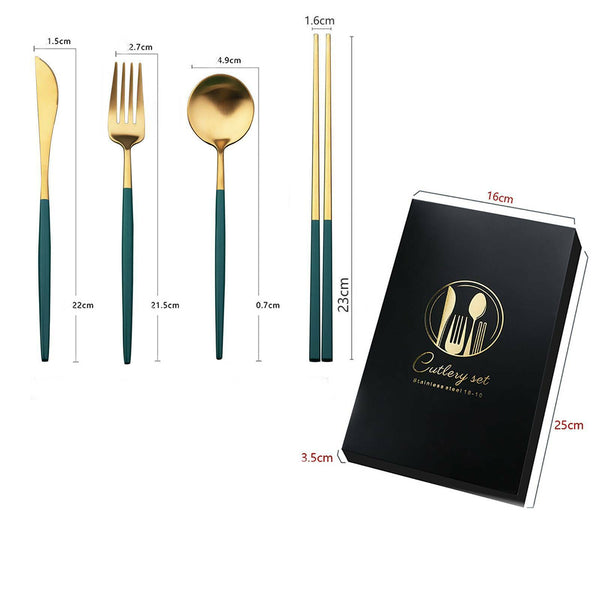 4pcs Cutlery Set Stainless Steel Spoon Fork Knife Chopsticks Kit Travel Gift