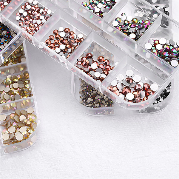 1400X Deluxe Flatback Rhinestones Box Clear Blue Violet Gold Nail Art Gems Decal