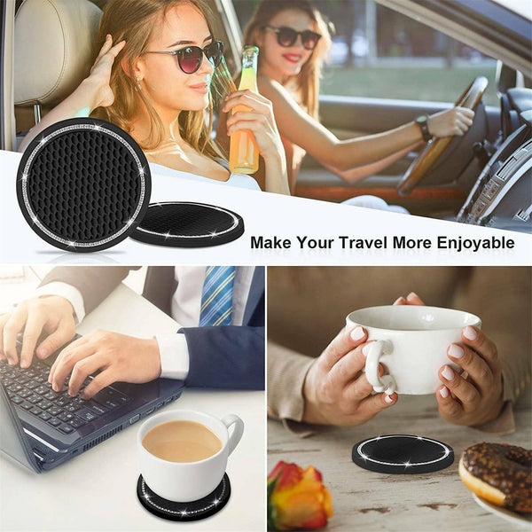4X Anti-Slip Insert Coaster Bling Rhinestone Pads For Car Auto Cup Holder New AU