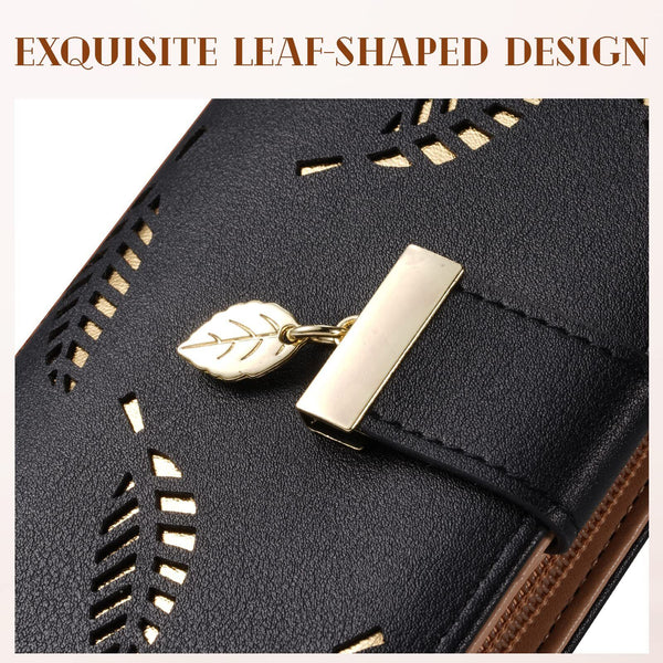2X Womens Long Leaf Bifold Wallet Leather Card Holder Purse Zipper Buckle Clutch