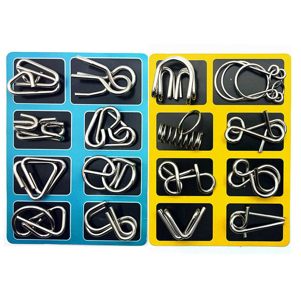 16pcs Classic IQ Metal Puzzle Brain Teaser Disentanglement Wire Puzzles Game Toy