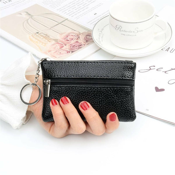 Coin Small Change Bag Card Wallet Pouch Zip Up Women Key Ring Leather Mini Purse