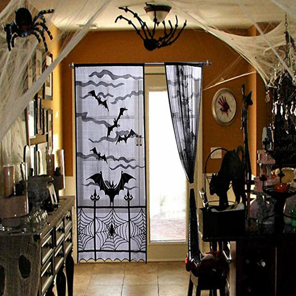 Haunted House Halloween Decoration Gothic Black Lace Spider Web Curtains Props A