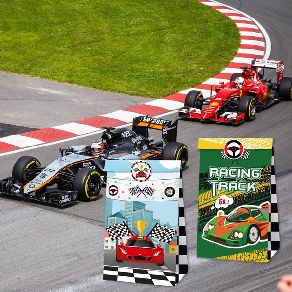 12PCS Racing Car Paper Lolly Gift Bag & 18pcs Stickers Party Supplies
