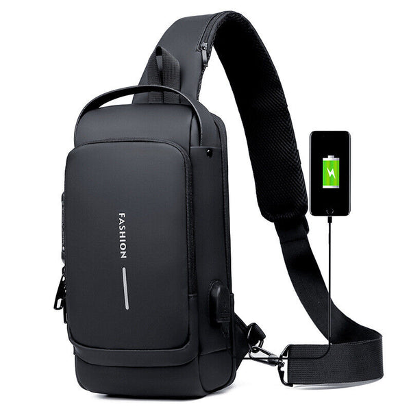 Anti-theft Chest Shoulder Messenger Backpack Men Sling Crossbody Bag USB Port AU