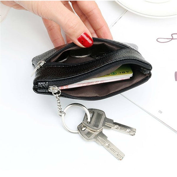 Coin Small Change Bag Card Wallet Pouch Zip Up Women Key Ring Leather Mini Purse