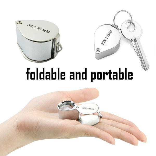 30X 21MM Magnifier Jeweler Eye Jewelry Loupe Loop Fodable Glass Magnifying