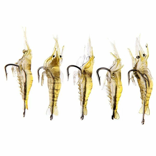 20Pcs Soft Plastic Bass Yabbie Prawn Shrimp Fishing Lure Jig Heads Bream Natural