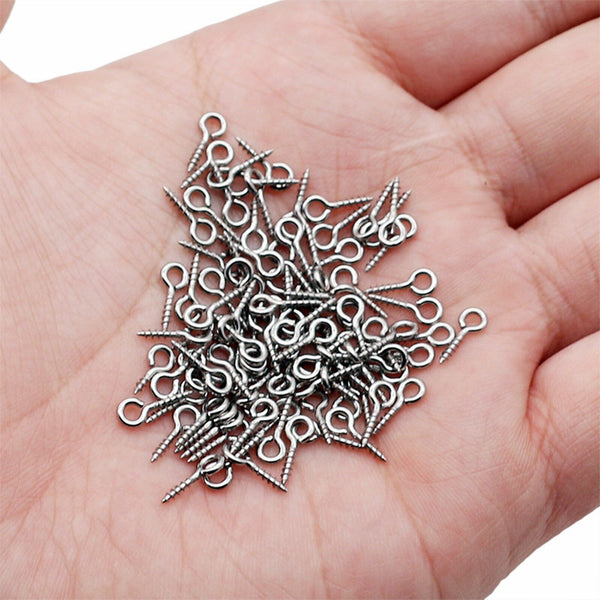 30-120X Small Tiny Mini Eye Pins Eyepins Hooks Eyelets Screw Threaded Peg 8x4mm
