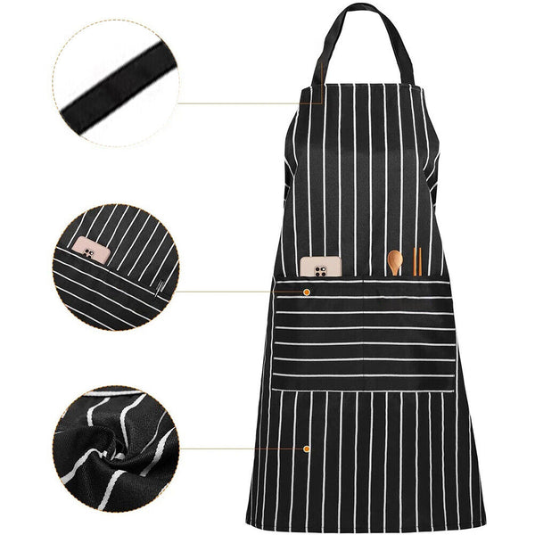 Apron Professional Washable Chefs Black & White Striped Apron for Chef BBQ Cafe