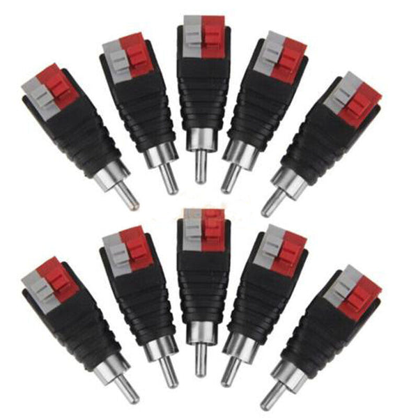 2Pcs Speaker Wire A/V Cable to Audio Male RCA Connector Adapter Jack Press Plug