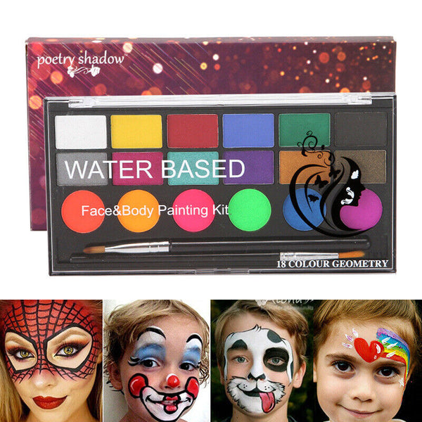 18 Colours Professional Face Painting Kit for Kids Adults Face Body Paint Set AU