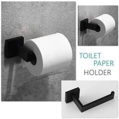 Matt Black Toilet Paper Roll Holder Hand Rack Hook Stainless Steel WALL MOUNTED