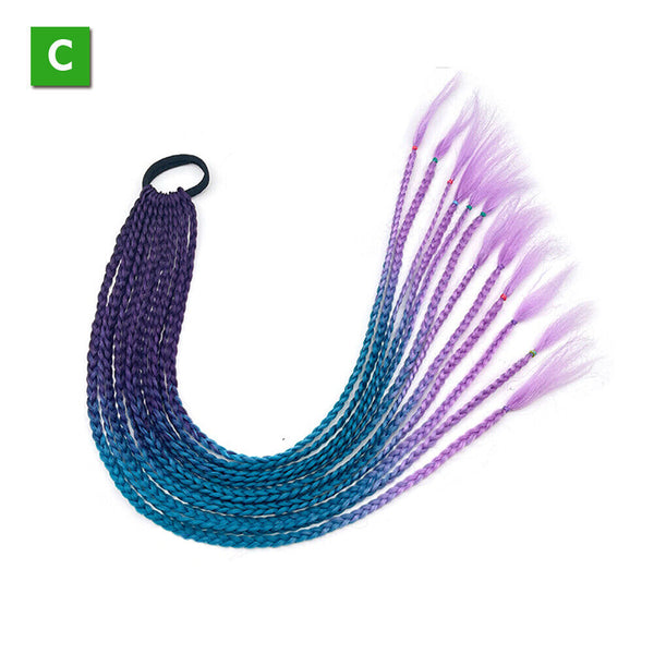 AU Long Braids Colorful Band Pigtail Synthetic Braided Ponytail Hair Extensions