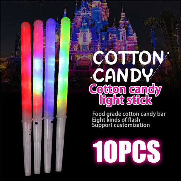 10X Colorful LED Fairy Floss Glow Sticks Cotton Candy Cones Glowing Marshmallows - Lets Party