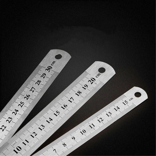 3PCS Metal Ruler Stainless Steel Double Sided 15/20/30CM Precision School Office