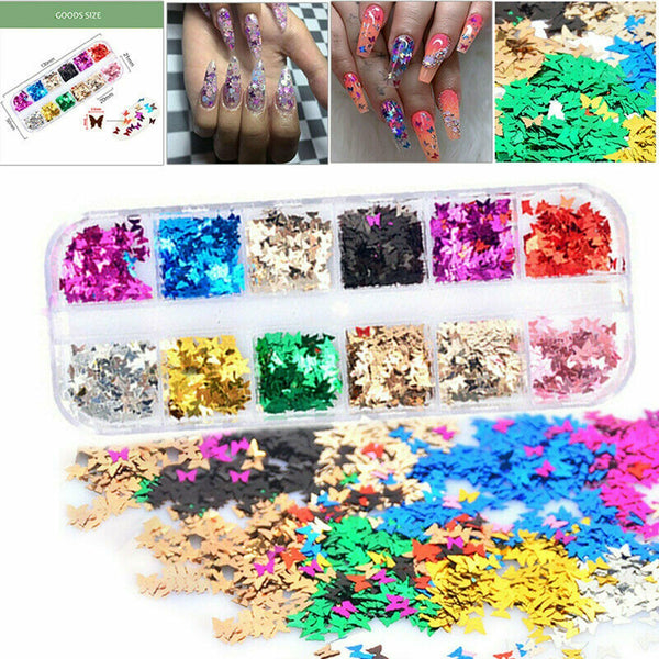 ❥ Nail Sequins Nail Art Flakes Glitter Foil Butterfly 3D Laser Holographic DIY