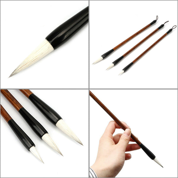 3x Chinese Japanese Calligraphy Brush Set lnk Art Painting Writin Pro Wolf Hair