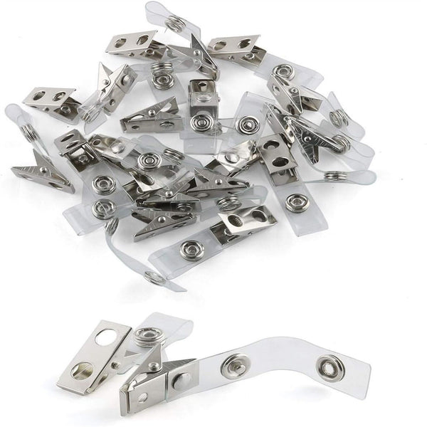 100X Metal Badge Clips Bulldog Allgator Clip With Straps for Card Badge Holder