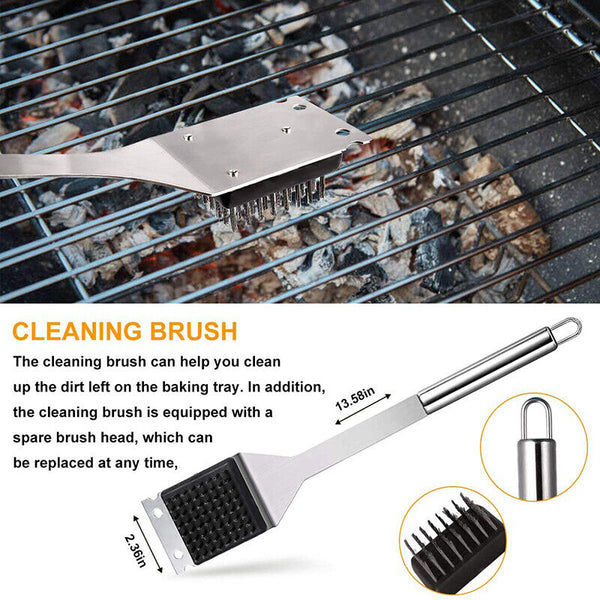 Stainless Steel BBQ Tool Set, Barbecue Grill Tool Set Storage Apron Picnic Gift